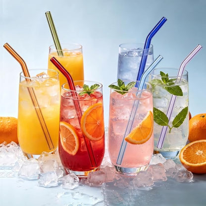 6-Pack Reusable Glass Straws with 2 Long Cleaning Brush