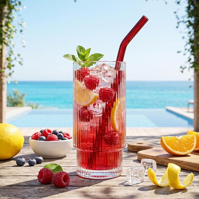 6-Pack Reusable Glass Straws with 2 Long Cleaning Brush