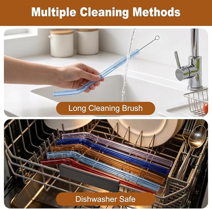 6-Pack Reusable Glass Straws with 2 Long Cleaning Brush