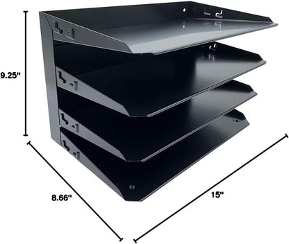 Huron Desktop Horizontal 4-Slot Legal File Binder Organizer Storage Letter Tray, Black Commercial Grade Steel