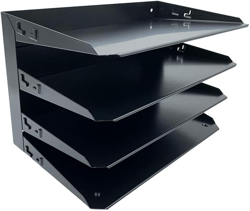Huron Desktop Horizontal 4-Slot Legal File Binder Organizer Storage Letter Tray, Black Commercial Grade Steel