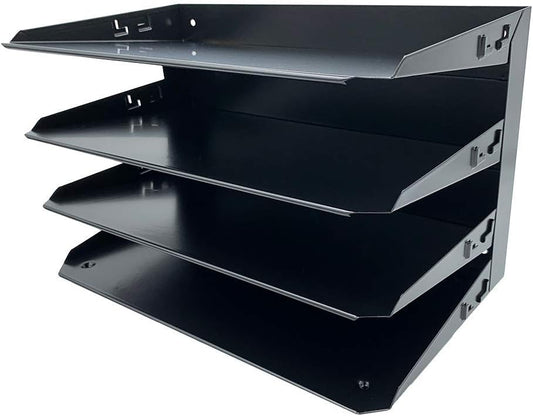 Huron Desktop Horizontal 4-Slot Legal File Binder Organizer Storage Letter Tray, Black Commercial Grade Steel