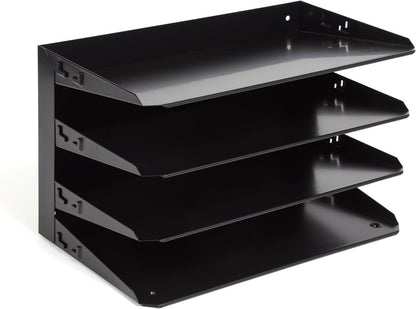 Huron Desktop Horizontal 4-Slot Legal File Binder Organizer Storage Letter Tray, Black Commercial Grade Steel