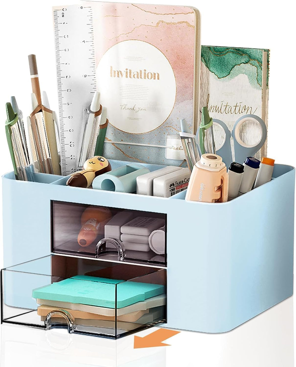 Stationary Organiser 7-Grid Desk Organizer with Drawer – Multifunctional Plastic Table Organizer & Pen Holder for School, Office, and Home (Black)