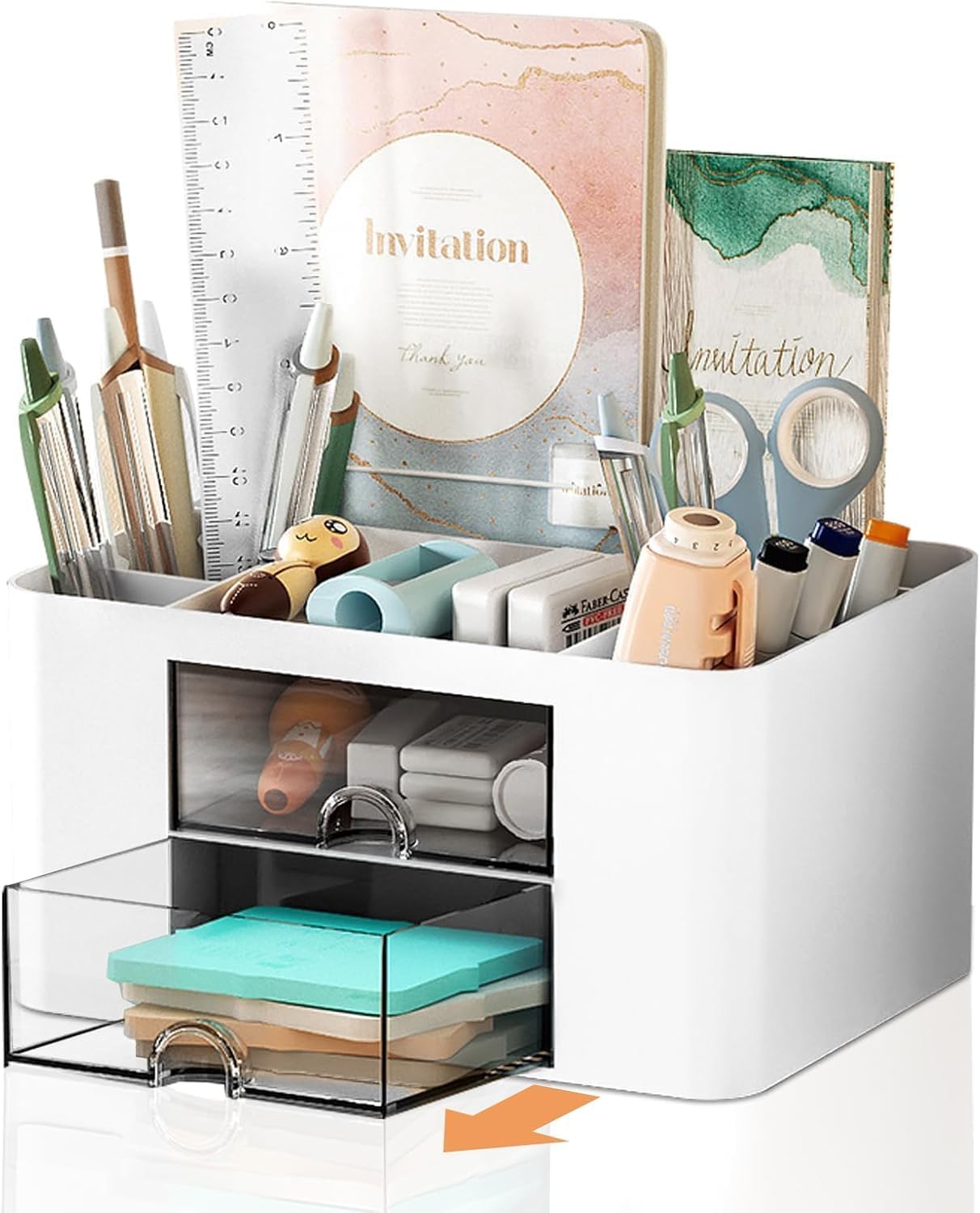 Stationary Organiser 7-Grid Desk Organizer with Drawer – Multifunctional Plastic Table Organizer & Pen Holder for School, Office, and Home (Black)