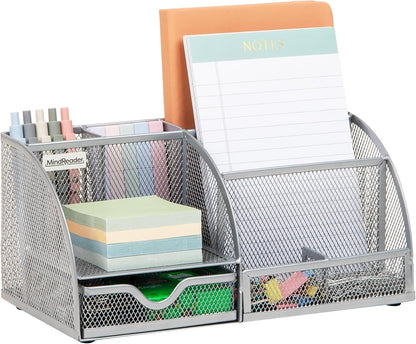 Mind Reader 7-Compartment Desktop Organizer, File & Accessory Storage, Metal Mesh Office Organizer for Desk, Workspace, Mail, Black