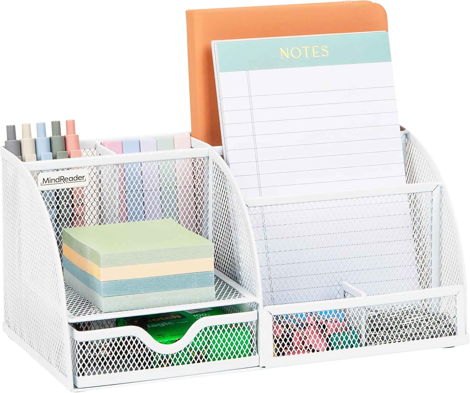 Mind Reader 7-Compartment Desktop Organizer, File & Accessory Storage, Metal Mesh Office Organizer for Desk, Workspace, Mail, Black