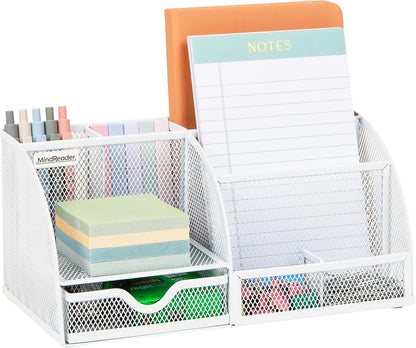 Mind Reader 7-Compartment Desktop Organizer, File & Accessory Storage, Metal Mesh Office Organizer for Desk, Workspace, Mail, Black