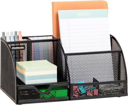 Mind Reader 7-Compartment Desktop Organizer, File & Accessory Storage, Metal Mesh Office Organizer for Desk, Workspace, Mail, Black