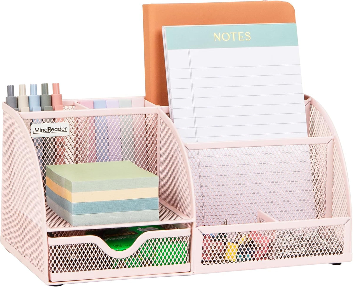 Mind Reader 7-Compartment Desktop Organizer, File & Accessory Storage, Metal Mesh Office Organizer for Desk, Workspace, Mail, Black